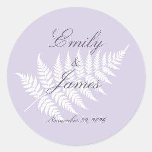 Soft Lavender White Fern Minimalist Botanical Classic Round Sticker