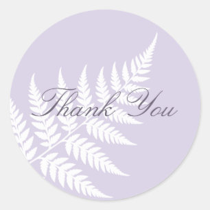 Soft Lavender White Fern Woodland Thank You Classic Round Sticker