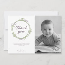 Soft Lavender Wreath Flat Thank You Card Girls