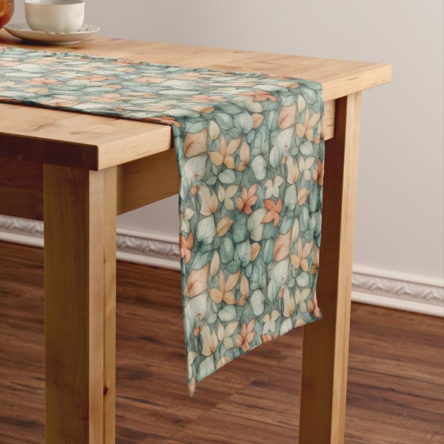 Soft Leaf Motif - Cream and Orange Delight Long Table Runner (In Situ)