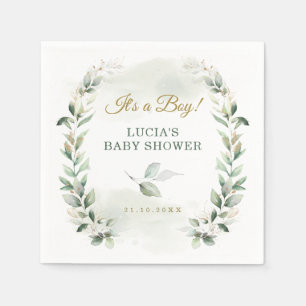Soft Leafy Greenery Gold Wreath Baby Shower Napkin
