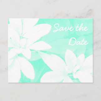 Soft Leaves Aqua 'Save the Date' postcard