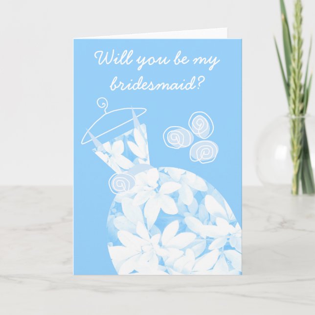 Soft Leaves Blue 'Bridesmaid' card front text (Front)