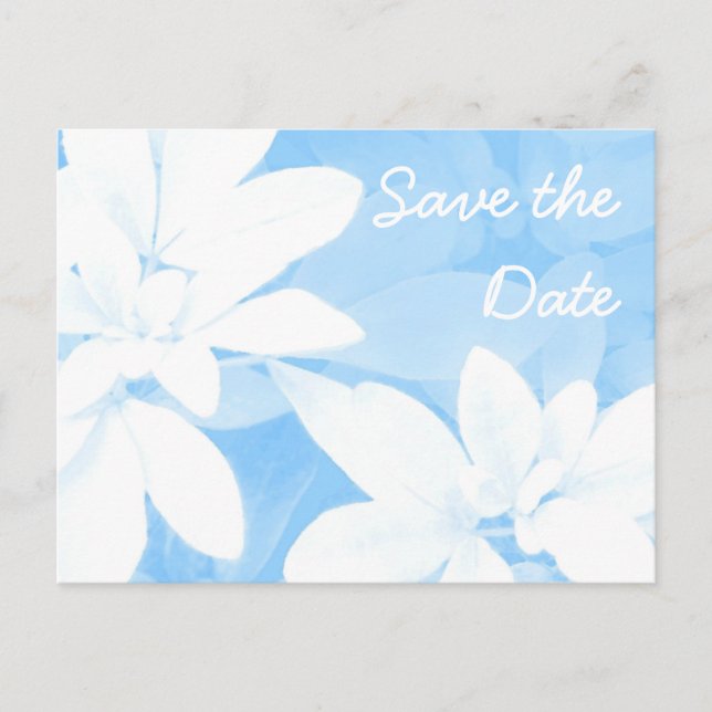 Soft Leaves Blue 'Save the Date' postcard (Front)