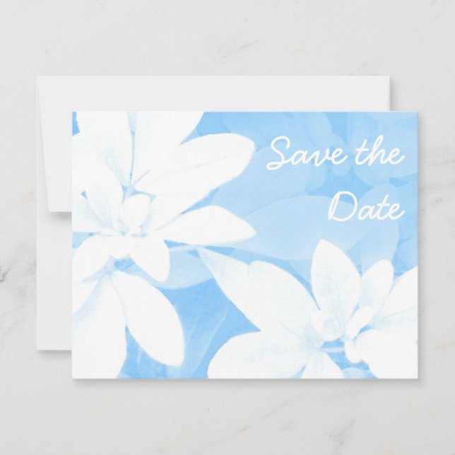 Soft Leaves Blue 'Save the Date' white Invitation (Front)