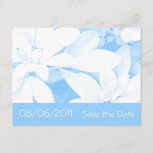 Soft Leaves Blue stripe 'Save the Date' postcard