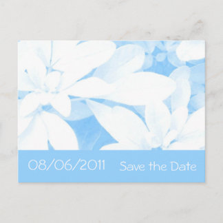 Soft Leaves Blue stripe 'Save the Date' postcard