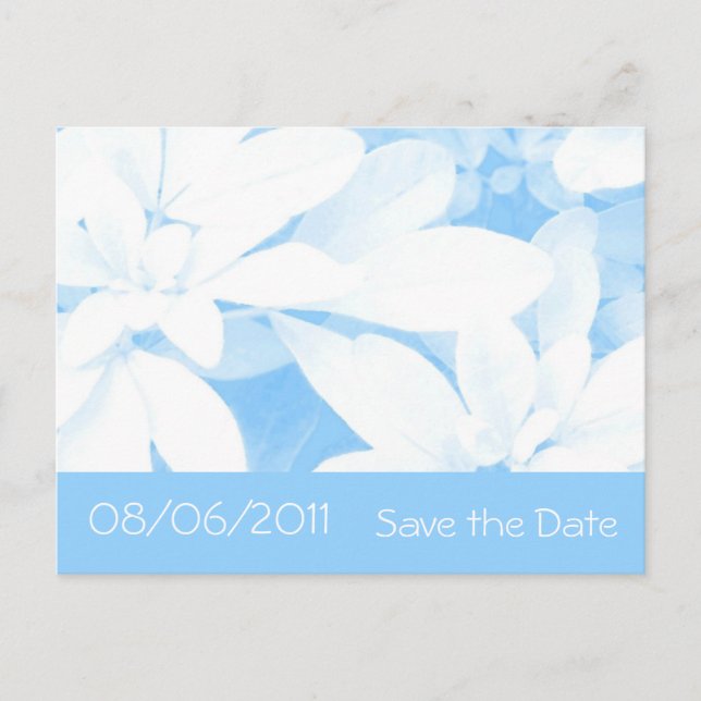 Soft Leaves Blue stripe 'Save the Date' postcard (Front)