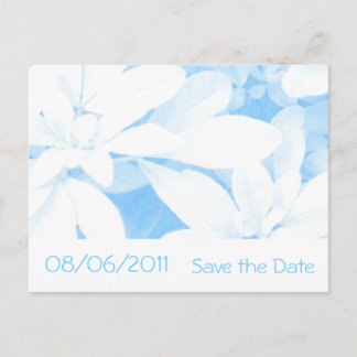 Soft Leaves Blue stripe 'Save the Date' white Announcement Postcard