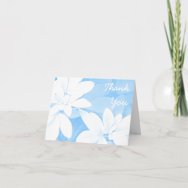 Soft Leaves Blue Thank You note card front text (Front)