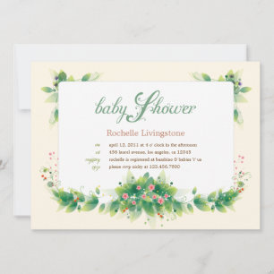 Soft Leaves Girl Baby Shower Invitation
