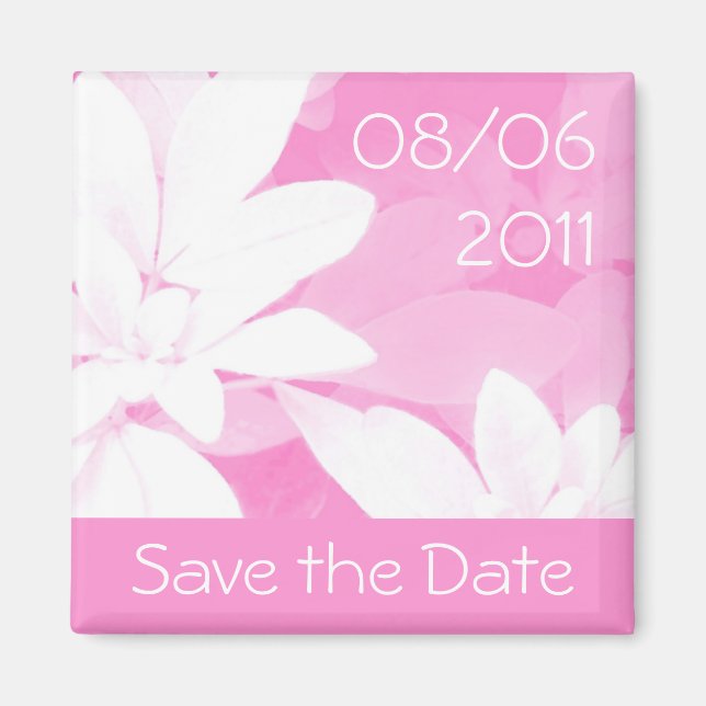 Soft Leaves Pink stripe 'Save the Date' magnet (Front)
