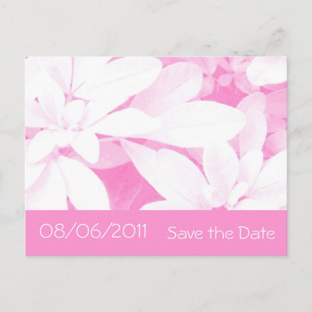 Soft Leaves Pink stripe  Save the Date postcard (Front)