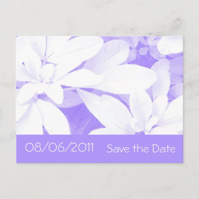 Soft Leaves Purple stripe  Save the Date postcard (Front)