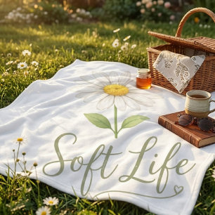 Soft Life Aesthetic Daisy Watercolor Floral Picnic Fleece Blanket