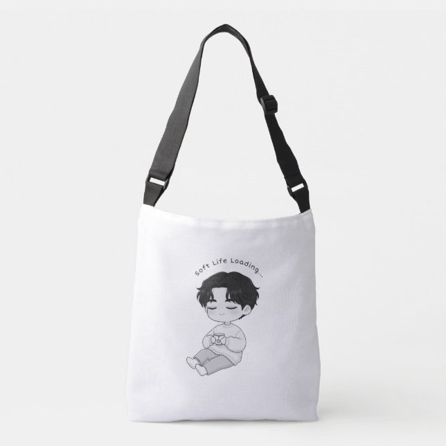 Soft Life Loading Cozy Chibi Boy Tea Crossbody Bag (Front)