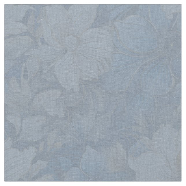 Soft Light Blue and White Mix Flowers Fabric (Close Up)