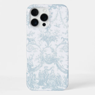 Soft Light Blue and White Toile iPhone 16 Pro Max Case