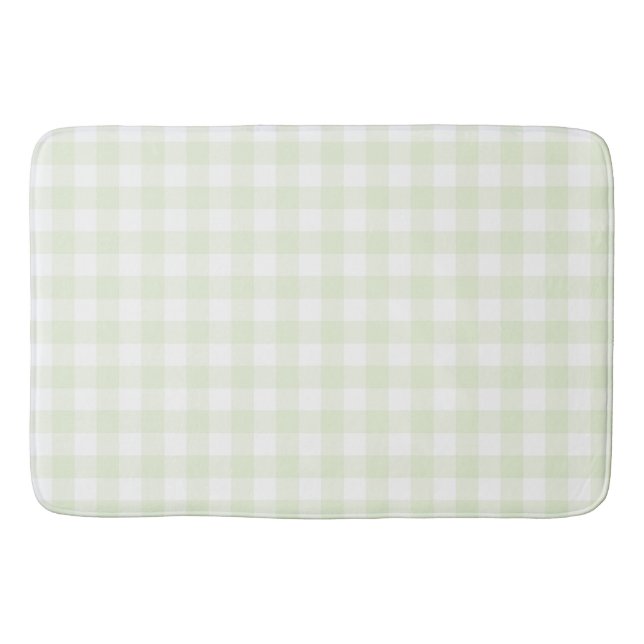 Soft Light Green Gingham Buffalo Check Plaid Bath Mat (Front)