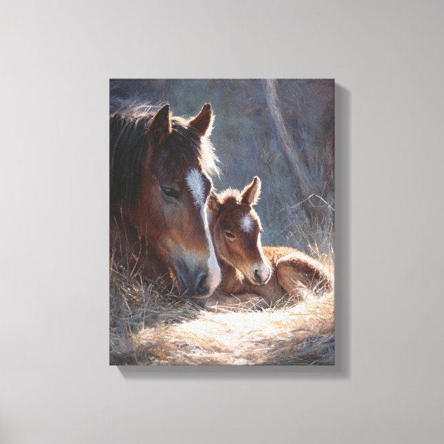 Soft Light Mare and Foal Painting Canvas Print (Front)