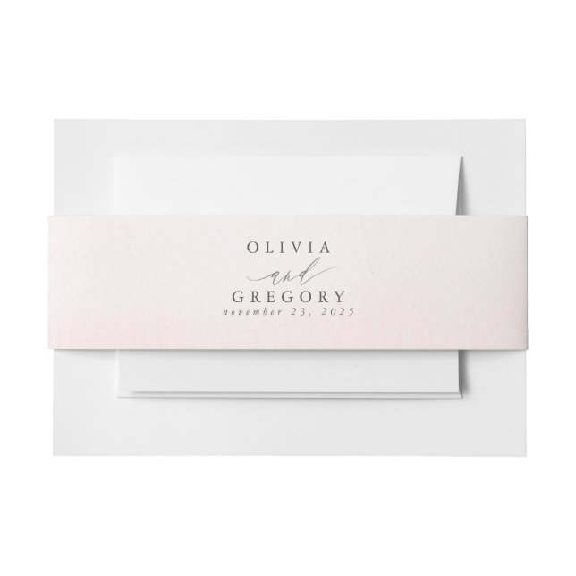 Soft Light Pink Shades Dreamy Romantic Wedding Inv Invitation Belly Band (Front Example)