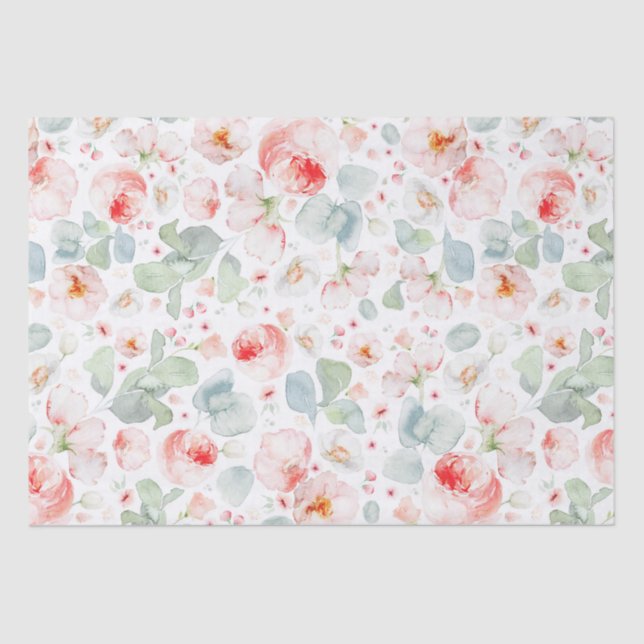 Soft Light Pink Watercolor Flowers Botanical  Tissue Paper (Front)