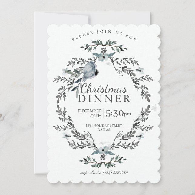 Soft Light Silver Blue Christmas Dinner Invitation (Front)