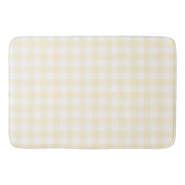 Soft Light Yellow Gingham Buffalo Check Plaid Bath Mat (Front)