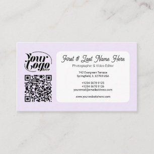 Soft Lila QR Code Photo Social Media Icons Content Business Card