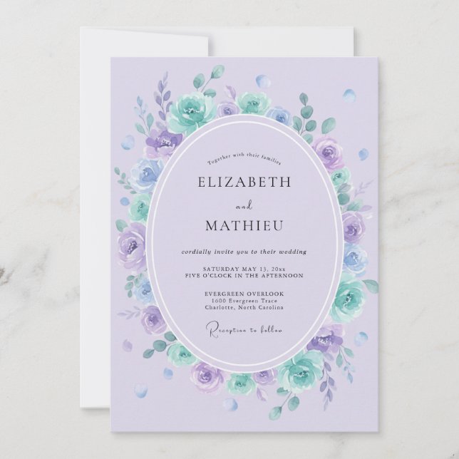 Soft Lilac Aqua Watercolor Wedding Invitation (Front)