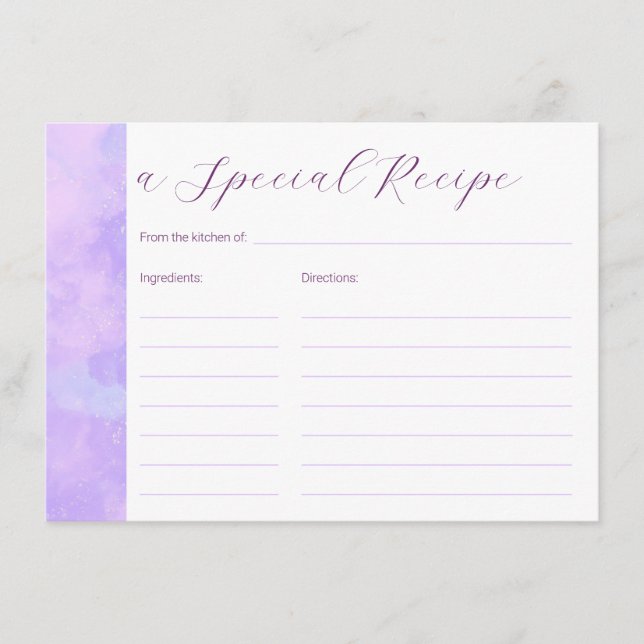 Soft lilac clouds Bridal Shower Recipe  Enclosure Card (Front)
