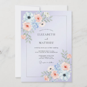 Soft Lilac Coral Peony Wedding Invitation