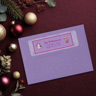 Soft Lilac Deer & Bear Holiday Return Address