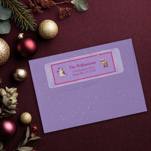 Soft Lilac Deer & Bear Holiday Return Address (Creator Uploaded)