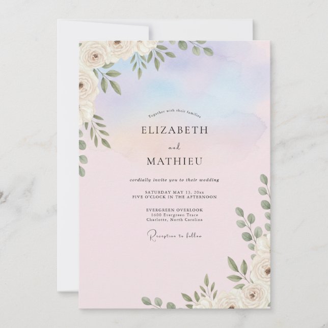 Soft Lilac Leafy Wedding Invitation (Front)