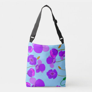 Soft Lilac Poppy Flowers on pale-blue   Crossbody Bag