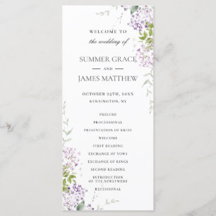 Soft Lilac Purple Floral Greenery Wedding Program Programme