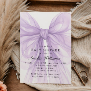 Soft Lilac Tulle Bow Modern Baby Invitation