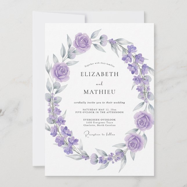 Soft Lilac Violet Wreath Wedding Invitation (Front)