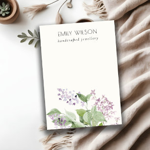 Soft Lilac Watercolor Floral Blank Jewellery Displ Business Card