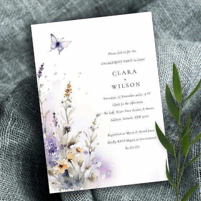 Soft Lilac Wildflower Butterfly Garden Engagement  Invitation (Creator Uploaded)