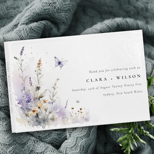 Soft Lilac Wildflower Butterfly Garden Wedding Guest Book (Creator Uploaded)