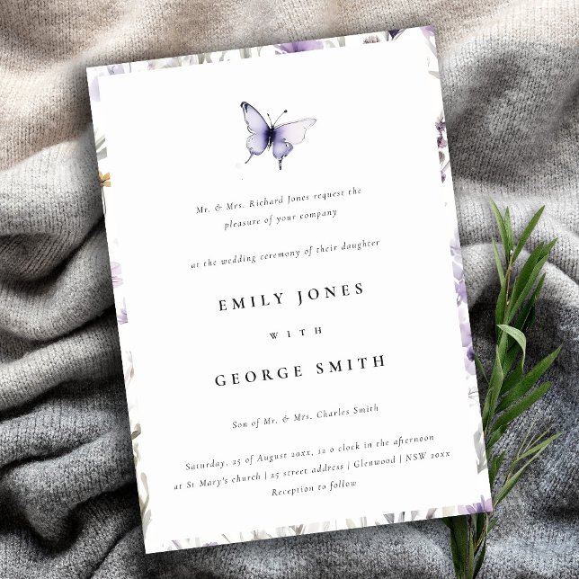 Soft Lilac Wildflower Butterfly Garden Wedding Invitation (Creator Uploaded)