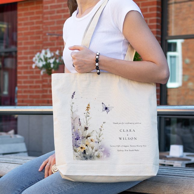 Soft Lilac Wildflower Butterfly Garden Wedding Tote Bag (Creator Uploaded)