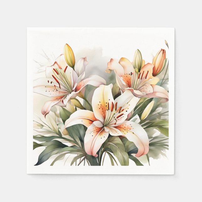 Soft Lily Flowers On White Napkin (Front)