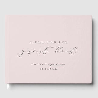 Soft Linen Pale Pink Modern Customisable Wedding Guest Book
