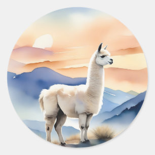 Soft Llama Animal Watercolor Classic Round Sticker