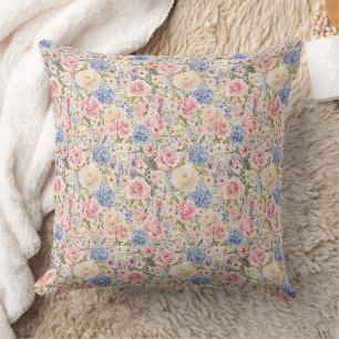Soft Luxury Watercolor Garden Flowers Cushion