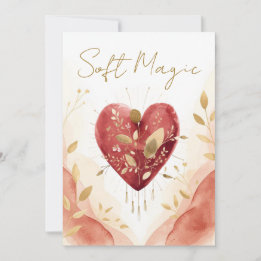 Soft Magic Watercolor Heart with Golden Botanicals Holiday Card