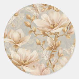Soft Magnolia Butterfly Botanical Pattern Classic Round Sticker